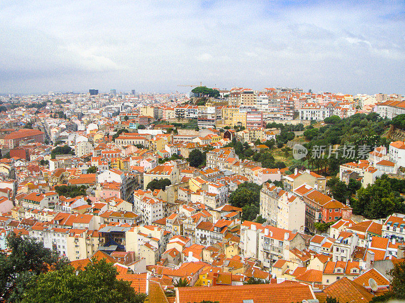 鸟瞰图里斯本从Castelo Sao George，葡萄牙里斯本